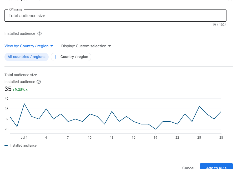 Google Play Console Specific App Dashboard Dropdown List +Customize KPI Name