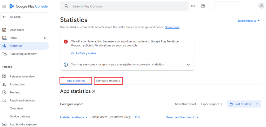 Google Play Console Statistics App Statistics And Compare To Peers B