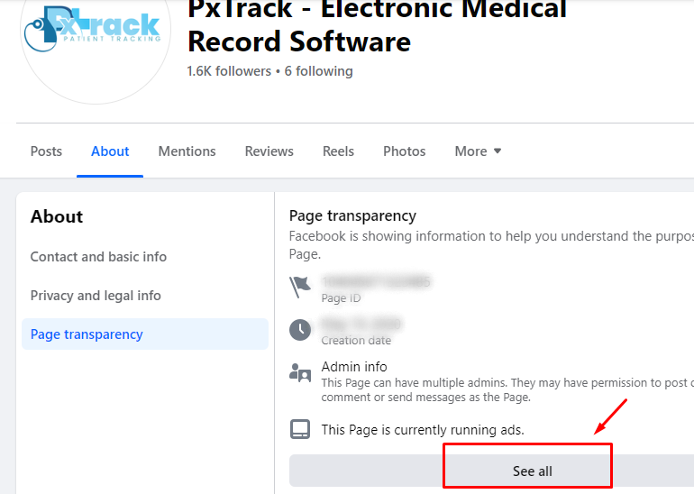 Step 2 Facebook Page Transparency See All B